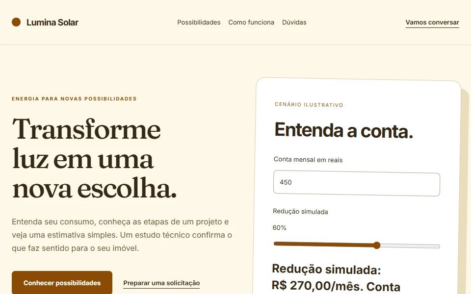 Design do modelo Lumina Solar